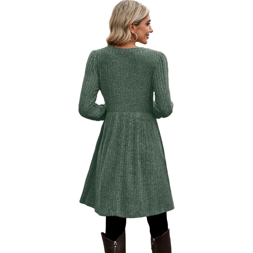 Knit Sweater Dress Women's Casual Long Sleeve Empire Waist Daywear - Picture 4 of 4